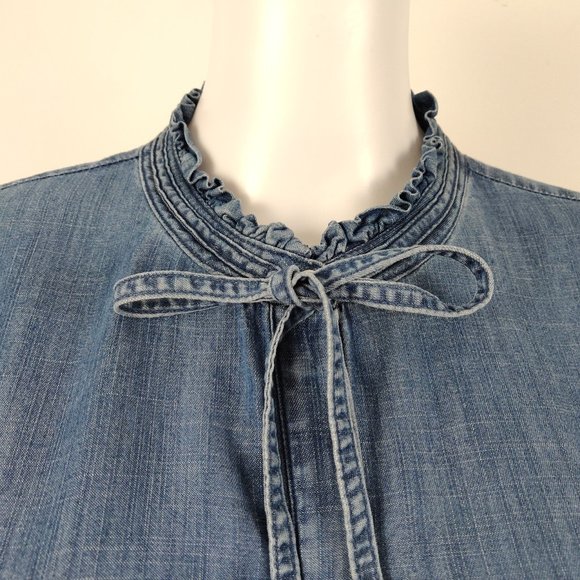 Levi's Denim Chambray Shirt Tencel Ruffle Collar - Picture 2 of 8